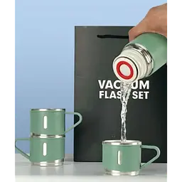 Подарунковий набір Vacuum Flask SET вакуумний термос із неіржавкої сталі 3 чашки Матово Зелений - мініатюра 2