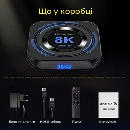 Transpeed H618 4/32Gb, Смарт ТВ приставка медіаплеєр 8K HDR Android SmartTV Box, налаштування Android TV у подарунок, YouTube та фільми без реклами - мініатюра 5