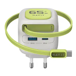 Зарядний пристрій Havit UC253 GaN 65W USB-A USB-C кабель USB-C сірий/зелений (HV-UC253-GYGN) - мініатюра 3