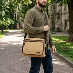 Практична сумка через плече для ноутбука 13" із щільного текстилю Vintage 22202 пісочний - мініатюра 2