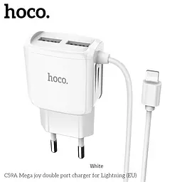 Адаптер сетевой HOCO Lightning cable Mega Joy C59A |2USB, 2.1A| - мініатюра 4