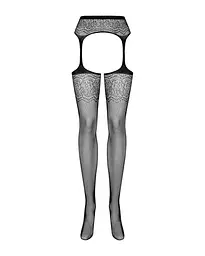 Сітчасті панчохи-стокінги із квітковим малюнком Obsessive Garter stockings S207 чорні імітація S/M/L - мініатюра 5