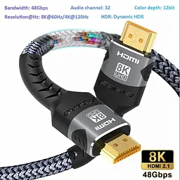Кабель 8K HDMI 2.1, 1 метр, Ultra High Speed 8K (48 Гбіт/с), в нейлоновому обплетенні, сірий - мініатюра 9