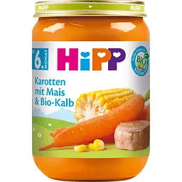Органічне пюре НіРР морква з кукурудзою та органічною телятиною 190 г