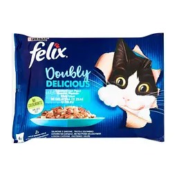 Вологий корм для кішок Purina Felix Doubly Delicious з лососем, сардиною, фореллю та скумбрією 4х85 г (7613287487391)