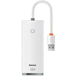 Хаб конвертер розгалужувач Baseus Lite Series 4-in-1 Usb-A to 4xUsb 3.0 білий 25 cm WKQX030002