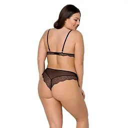 Комплект білизни Passion AMBERLY SET 4XL/5XL black, ліф, трусики бразиліана, люрексова нитка - мініатюра 2