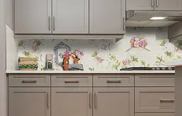 Вініловий кухонний фартух Троянди Лист наклейка для кухні ПВХ Квіти Абстракція Бежевий Happy Pocket Z181488 - мініатюра 4