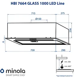 Витяжка повновбудована MINOLA HBI 7664 WH GLASS 1000 LED Line - мініатюра 11
