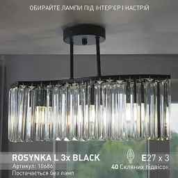 Люстра на 3 лампи ROSYNKA L 3xE27 450x295 мм Чорна ESLLSE - мініатюра 2