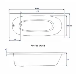 Ванна акрилова Volle Ava Neo 170x75 1229.001775 Білий - мініатюра 2