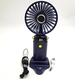 Вентилятор акумуляторний міні зі складною ручкою LED дисплей USB діаметр 9см ручний та настільний Handy Mini Fan Z9 чорний - мініатюра 2