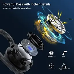 Спортивні Bluetooth навушники з вушними кріпленнями, IP7, до 100 год автономності - мініатюра 7