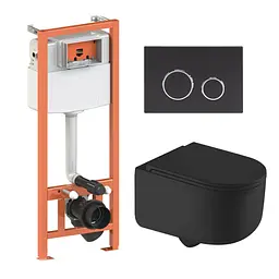 Підвісний унітаз Qtap Taurus Ultra Quiet + інсталяція Qtap Nest 4 в 1 (кругла клавіша Black mat), Чорний матовий