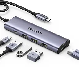 USB-хаб Ugreen USB-C to HDMI + 3 x USB 3.0 + PD Power Port Space Grey (UGR-15596) - мініатюра 2