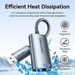 Перехідник USB 3.1 Type-C --> Ethernet RJ45 1000Mb +USB-A adapter сірий Aluminum Alloy Type Vention - мініатюра 6