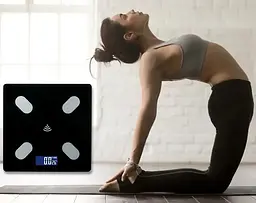 Підлогова електронна Bluetooth смарт ваги до 180кг з додатком на телефон 26x26см розумні скляні фітнес ваги Domotec ACS 2017A - мініатюра 7