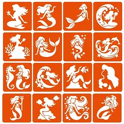 Набір трафаретів для біо-тату Fresh Tattoo Русалки mermaids-6x6-16, 16 трафаретів
