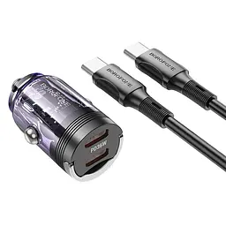 АЗП Borofone BZ29B Outstanding PD36W (2USB-C) + кабель Type-C to Type-C Transparent purple