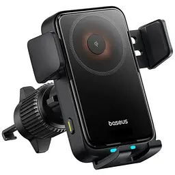 Автотримач для телефона з БЗП Baseus Wisdom Pro Auto Coil Alignment Car Mount Wireless Charger Air Outlet Version Cosmic чорний