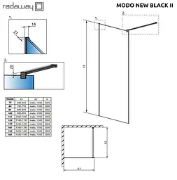 Душова перегородка Radaway Modo New Black II 160 см профіль чорний 389164-54-01 - мініатюра 3