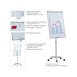Фліпчарт Axent 70Х100cm, mobile, magnetic (9707-A) - мініатюра 2