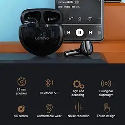 Бездротові навушники Lenovo HT38 TWS чорні - мініатюра 3