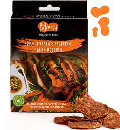 Ласощі для собак чіпси з качки з насінням чіа та морквою Mavsy Refined jerky DUCK CHIPS WITH CHIA SEEDS AND CARROTS 50 г
