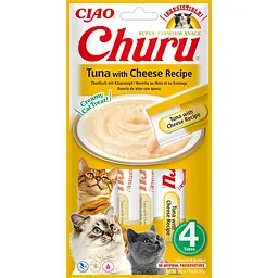 Ласощі для котів INABA Churu, вершковий мус у стіках з тунцем та сиром, 4×14 г