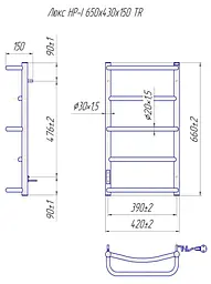 Електрична рушникосушка Mario Люкс НР-І 650x430/150 TR таймер-регулятор 2.3.0313.10.P - мініатюра 3