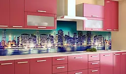 Кухонний фартух Синьова Міста вінілова наклейка для кухні ПВХ нічні хмарочоси Синій Happy Pocket Z181367 - мініатюра 3