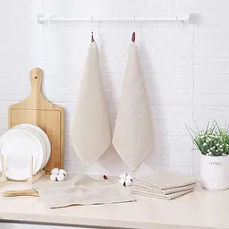 Набір кухонних рушників зі 100% бавовни - Вафельні серветки для кухні 34*34 см 6 шт Бежевий - мініатюра 5
