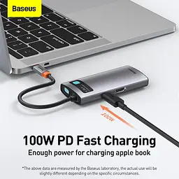 Док-станція адаптер хаб Baseus Metal Gleam Series 4-in-1 - Type-C to 2Usb HDMI Type-C (CAHub-CY0G) - мініатюра 7