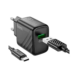 Зарядний пристрій HOCO CS21A Rich USB QC 3.0 + кабель USB-A — USB-C чорний (6942007609906) - мініатюра 6