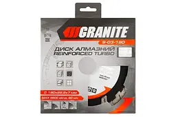 Диск відрізний алмазний MasterTool по бетону кераміці граніту Granite 180 мм турбо посилений - мініатюра 2