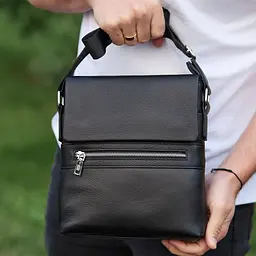 Чоловіча барсетка 23х26х6, месенджер через плече шкіряний Tiding Bag 80471 чорний 230 мм