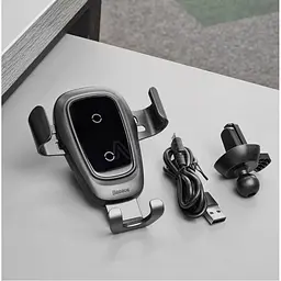 Тримач в машину з бездротовим ЗП Baseus Metal Gravity Car Mount (Air Outlet Version) 1.7A QC3.0 сірий (17217) - мініатюра 5