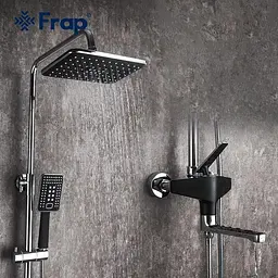 Душова система Frap F2457, поворотний вилив - перемикач на лійку/душ, 3 режими, чорний/хром, Чорний матовий - мініатюра 2