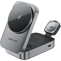 Бездротовий зарядний пристрій ACEFAST E22 Desktop 3-in-1 Wireless Charging holder Metal Gray (6974316284079)
