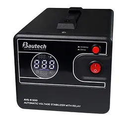 Стабілізатор напруги релейний Bautech AVS-R500VA/300W однофазний, підлогового монтажу, LED дисплей, діапазон 150-270V, AC230±8%, 140x118x220мм