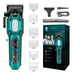 Машинка для стрижки (clipper) VGR V-600 Green, 6 насадок, регулятор висоти, LED display, 7000 RPM
