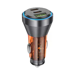 Автомобільний зарядний пристрій 3 порти - Hoco NZ12D Lucky 2*Type-C + 1*USB 60W жовтогарячий - мініатюра 2