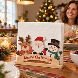 Тримач для серветок дерев'яний новорічний Санта-Клаус Сніговик Олень Merry Christmas - мініатюра 2