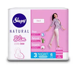 Прокладки нічні Sleepy Slim Night (320 мм) 7 крапель 6 шт. прокладки без запаху