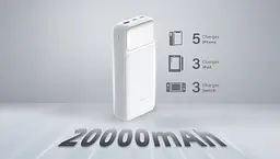 Акумулятор портативний літій-іонний D-Link Power Bank 20000мА*рік, 65Вт PD 3.0, QC 3.0, 2xUSB-C, 1xUSB-A з дисплеєм, білий - мініатюра 3