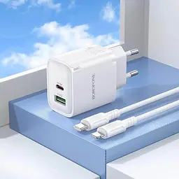 Зарядний комплект Borofone BA83A Dual port fast charger set 1USB-C/1USB PD/QC 20W Type-C to Lightning White (36175_3606867) - мініатюра 4