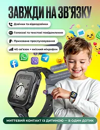 Дитячий смарт годинник D38 з SIM картою, GPS, прослуховуванням, відеодзвінком,  4G  Play Market, Операційна система Android OS чорний - мініатюра 5