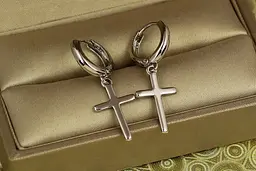 Сережки підвіски Xuping Jewelry хрестики тонкі гладкі 3,2 см сріблясті - мініатюра 2