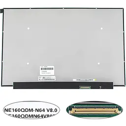 Матриця 16.0" NE160QDM-N64 2560х1600, 40pineDP, IPS, 90Hz, LED, SLIM без планок та вушок, матова, роз'єм праворуч внизу для ноутбука