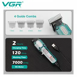 Тример акумуляторний для стрижки волосся VGR V-900 GREEN LED display 7000 RPM - мініатюра 2